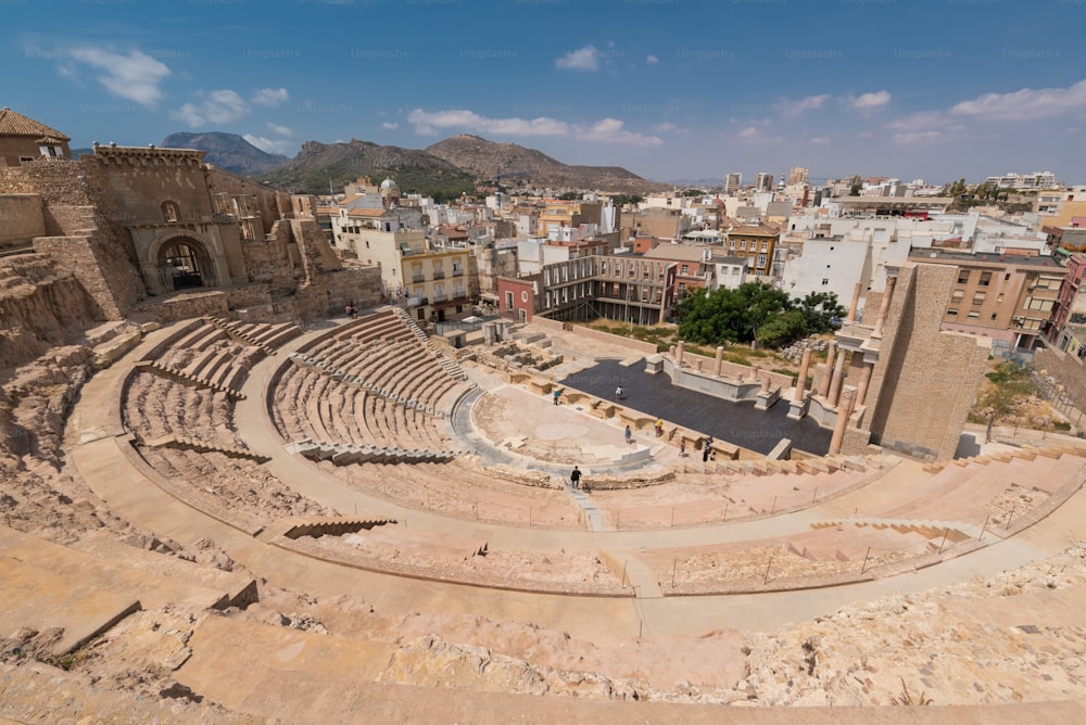 Roman amphitheater in Cartagena city, Murcia, Spain.
