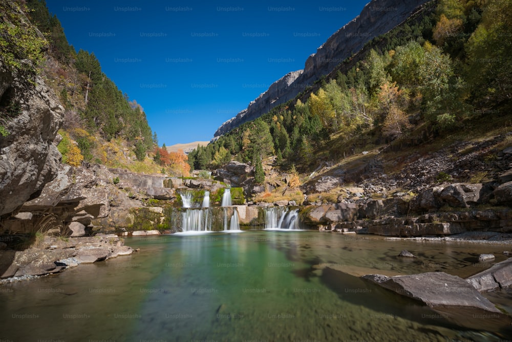 Waterfall in Ordesa and monte perdido National park, Huesca, Aragon, Spain.