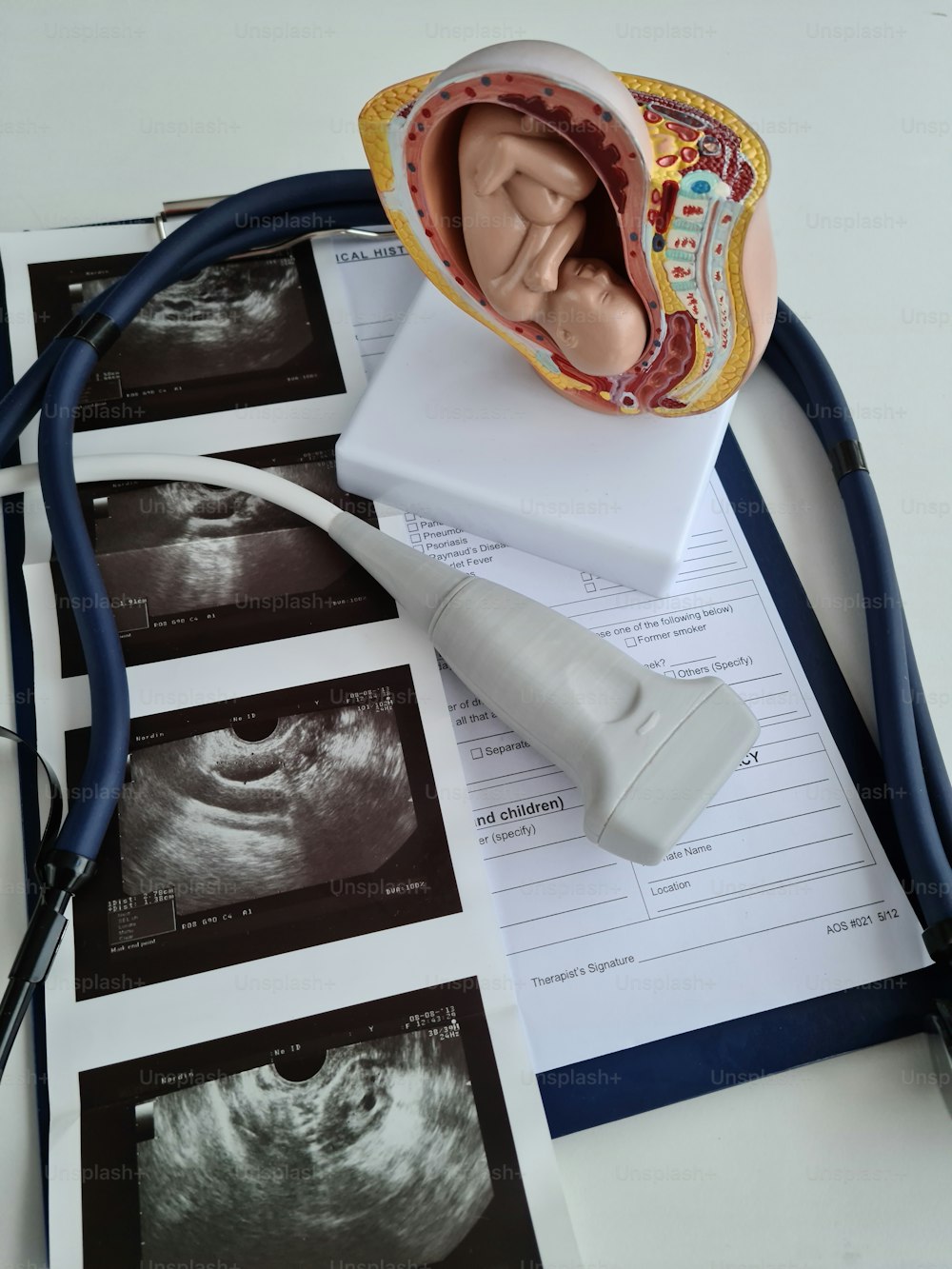 Ultraschall des Babyfötus und Röntgenscanner. Konzept der ärztlichen Untersuchung von Schwangeren