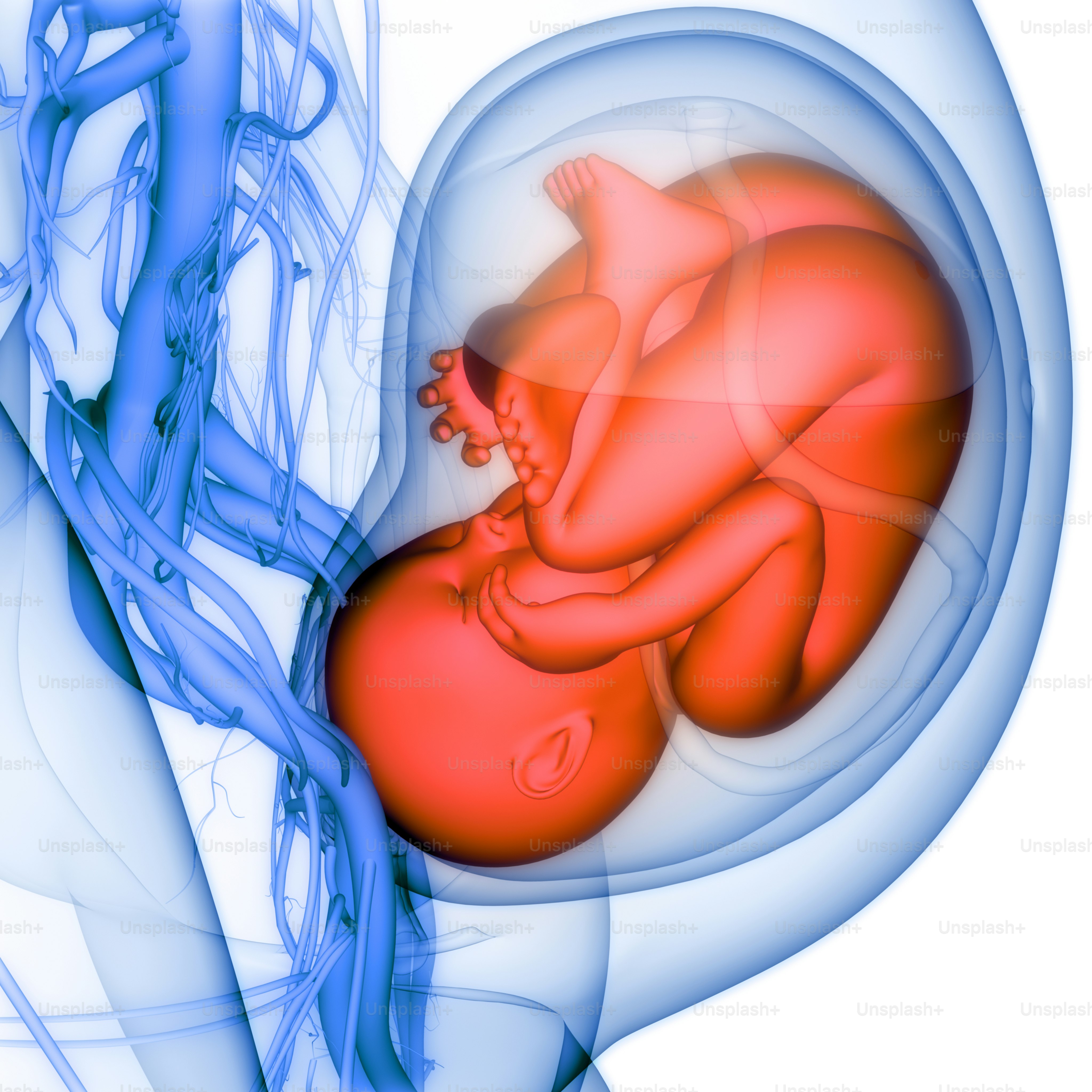 3D Illustration Concept of Human Fetus Baby in Womb Anatomy