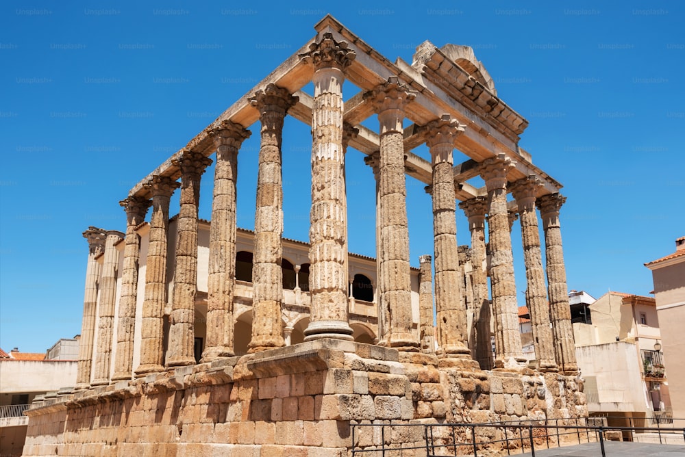 The famous Roman temple of Diana in Merida, province of Badajoz, Extremadura, Spain .