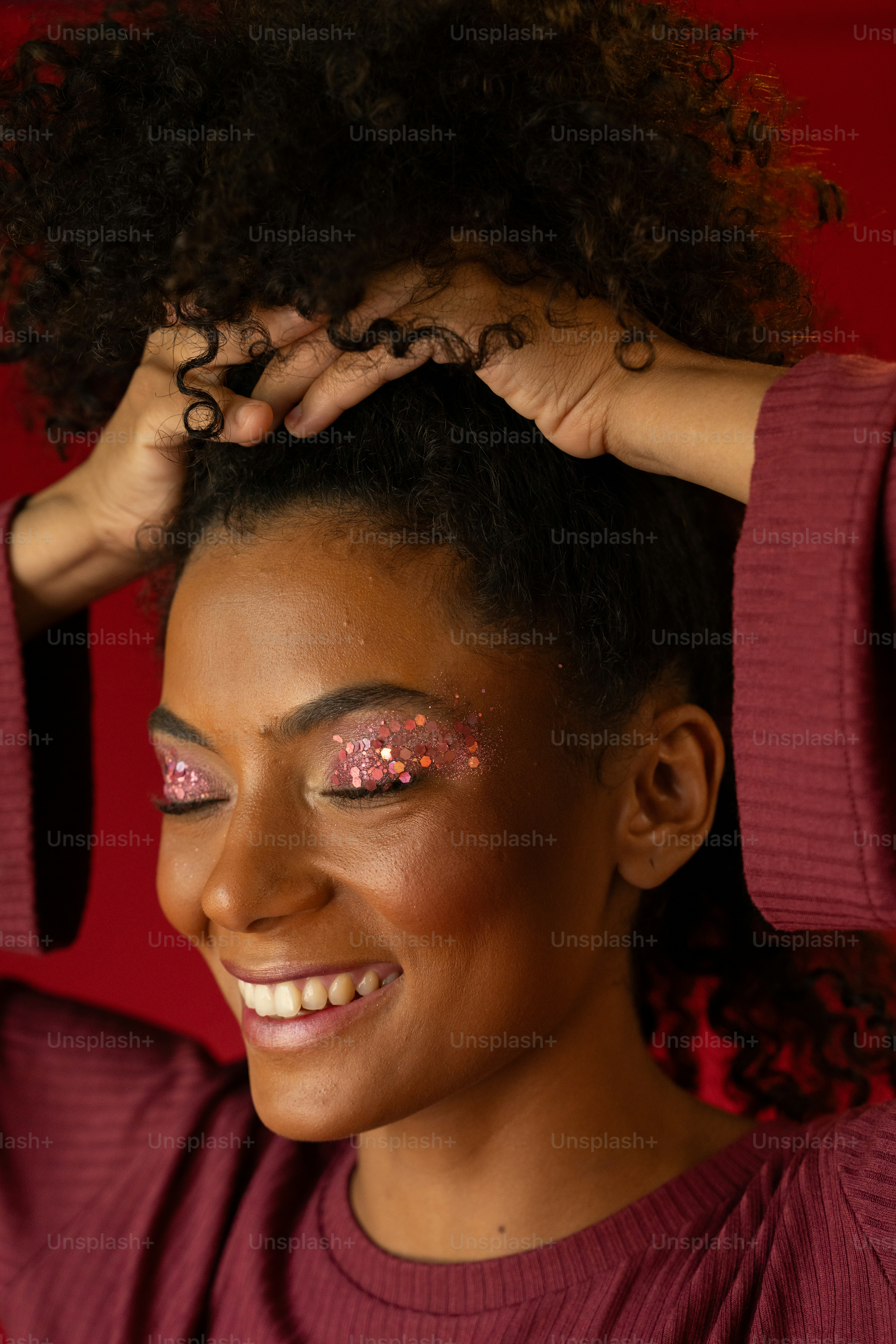 A close up of a woman's face with blue eyes photo – Makeup Image on ...
