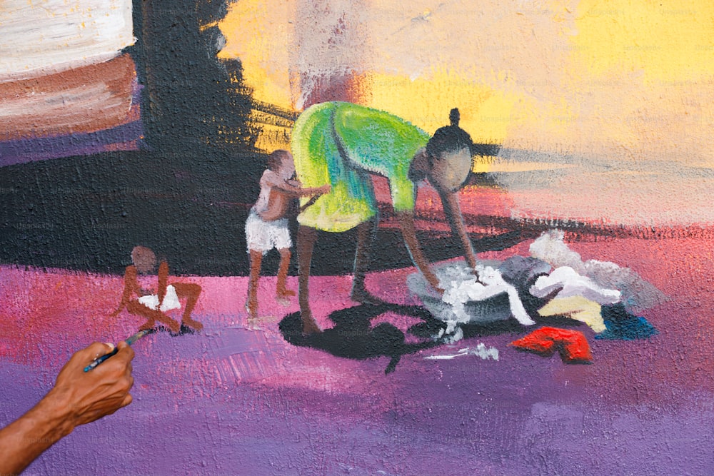 un dipinto di una donna e due bambini