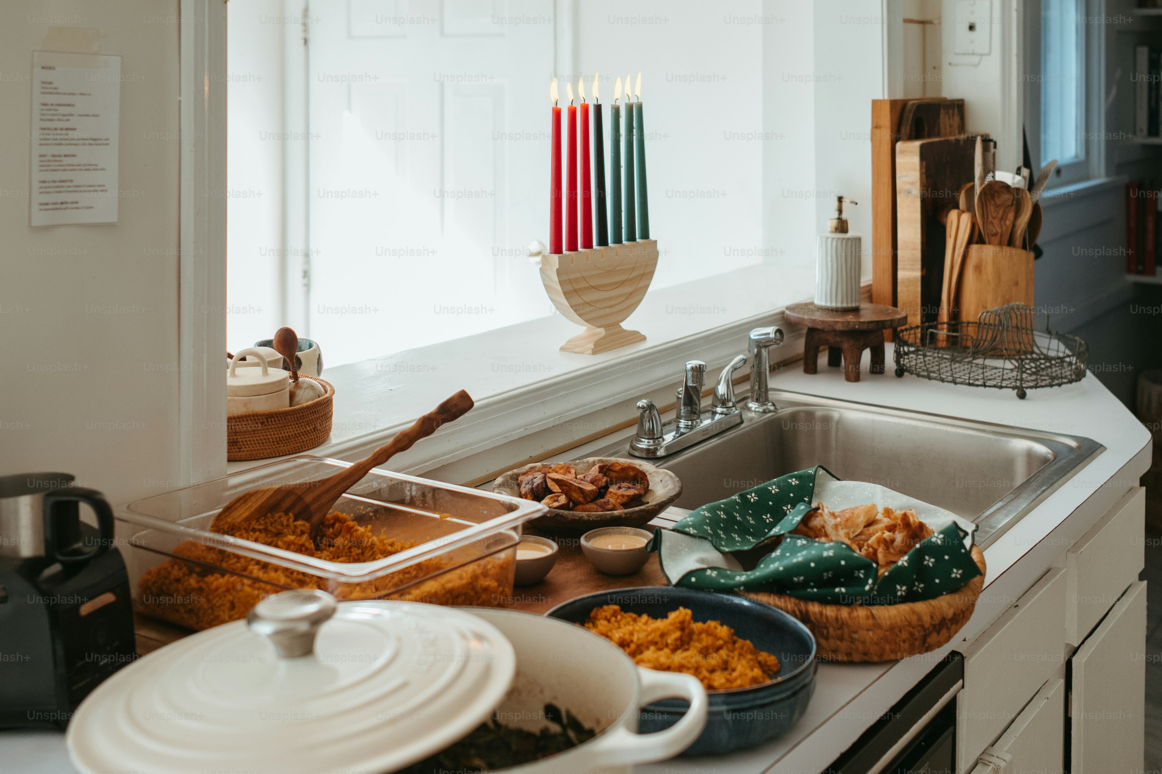 a kitchen sink filled with lots of food