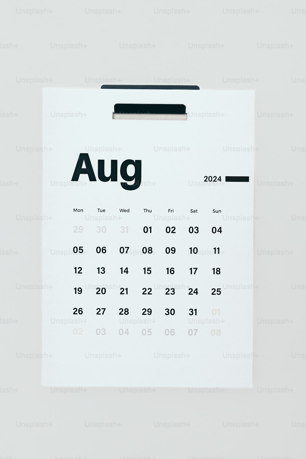 a calendar with the word august on it