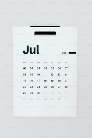 a calendar with the word july on it