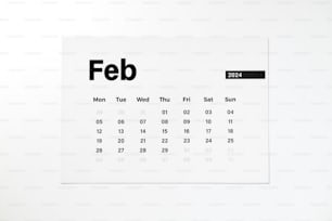 um calendário com o mês de fevereiro nele