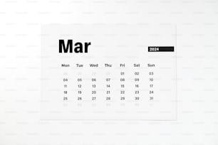 a calendar with the word mar written on it
