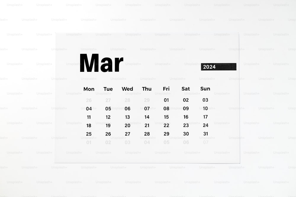 a calendar with the word mar written on it