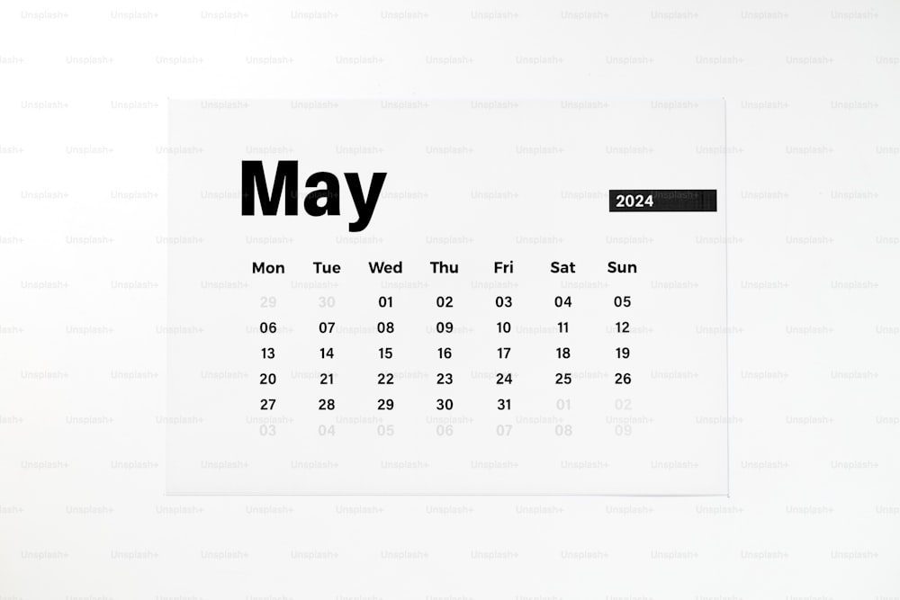 a calendar with the date may on it