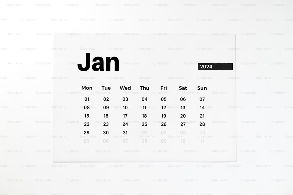 日付が 1 月であるカレンダー