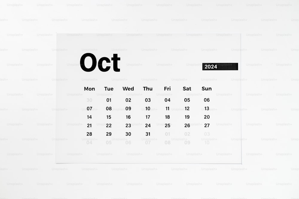 10月の日付�が記載されたカレンダー