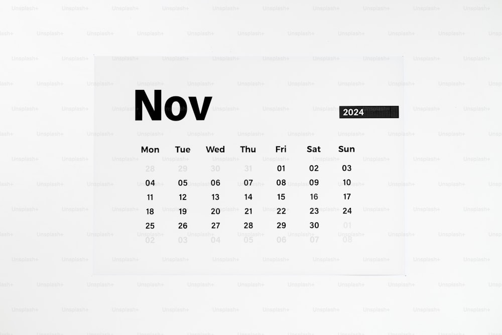 a calendar with a black and white design on it