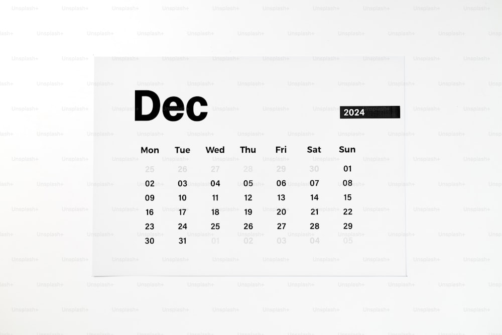 a calendar with a black and white decal on it