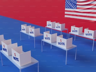 a row of chairs with voting signs on them