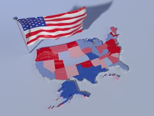 Un mapa de los Estados Unidos con la bandera estadounidense