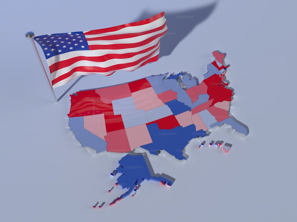 Un mapa de los Estados Unidos con la bandera estadounidense
