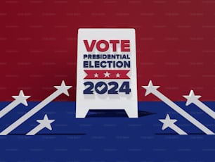 a political sign on a red, white and blue background