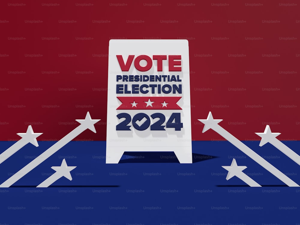 a political sign on a red, white and blue background