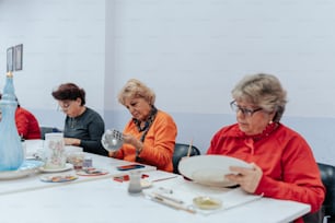 a group of women sitting at a table together
