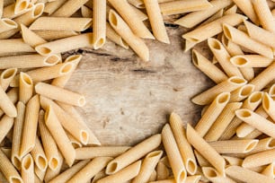 a close up of a bunch of pasta on a table