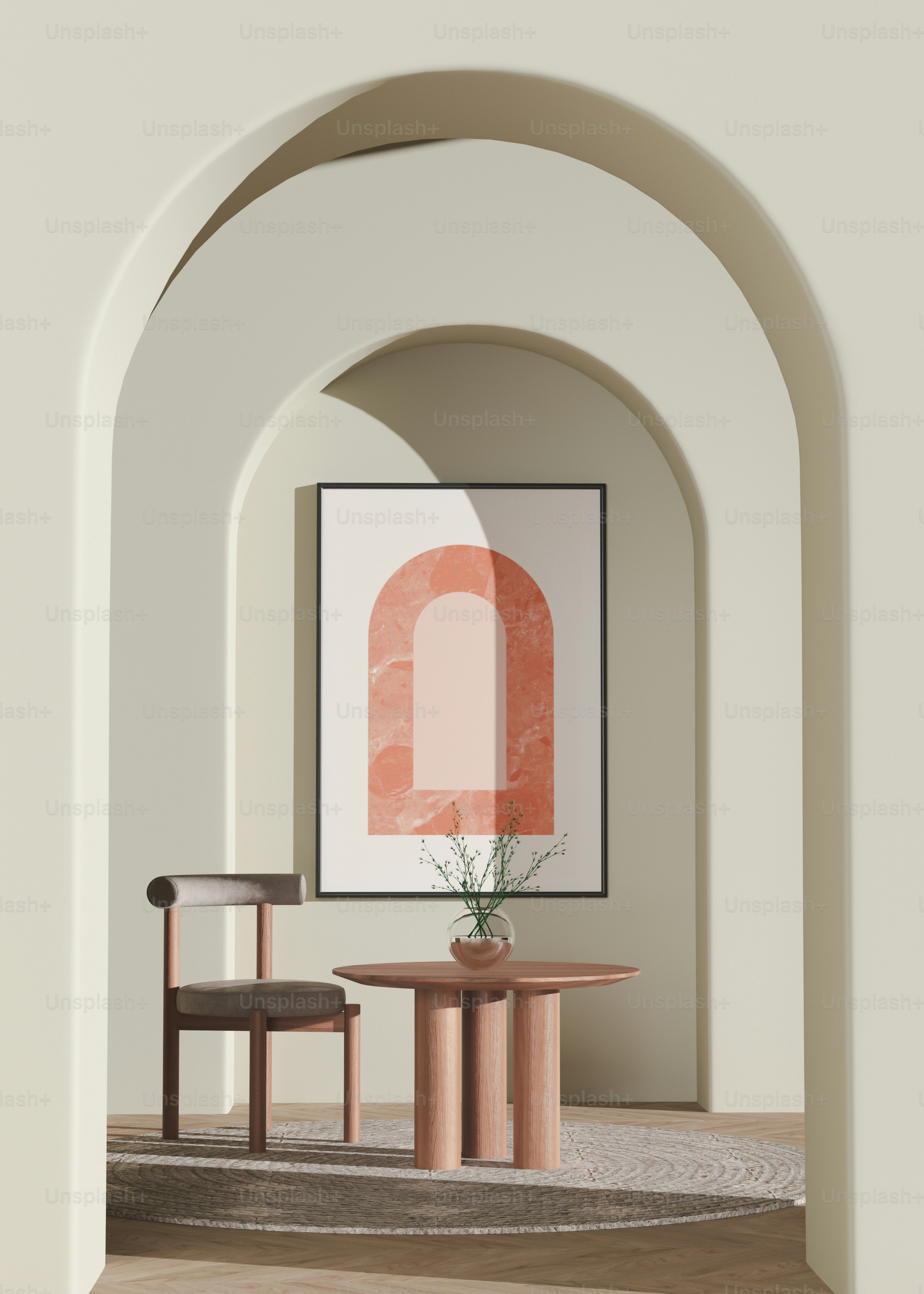 una sedia e un tavolo in una stanza