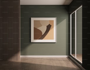 um quadro pendurado em uma parede em um quarto