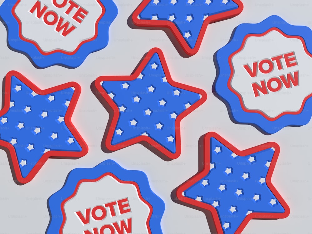 a close up of a star shaped cookie with vote now written on it