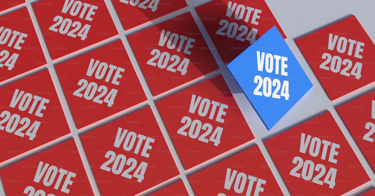 A blue piece of paper sitting on top of a pile of red voting signs ...