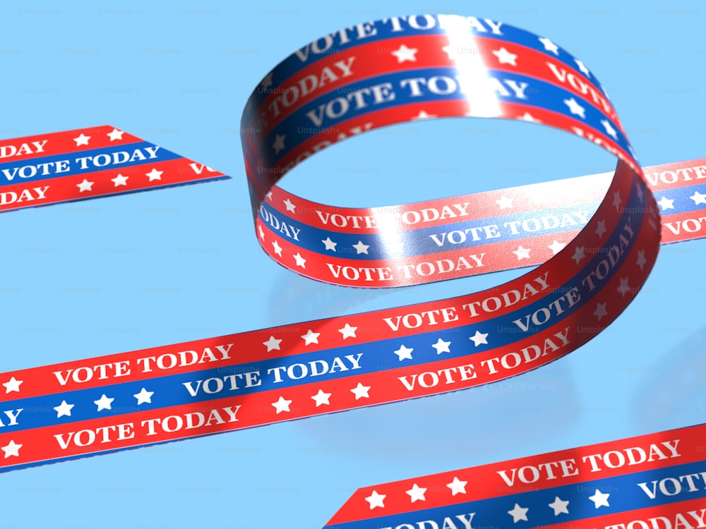 ein rot-weiß-blaues Band mit der Aufschrift "Vote Today"