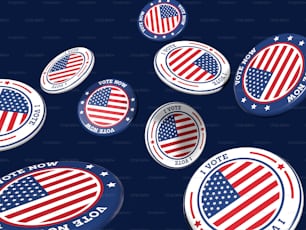 a bunch of buttons with the american flag on them