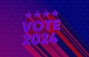 a purple and red background with stars and a vote sign