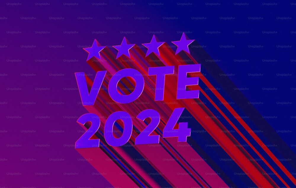 a purple and red background with stars and a vote sign