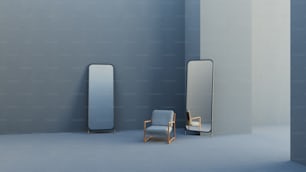 a chair and a mirror in a room