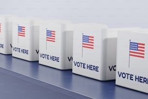 a row of voting boxes with american flags on them
