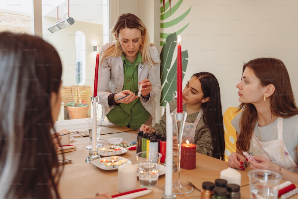 a group of women sitting around a table