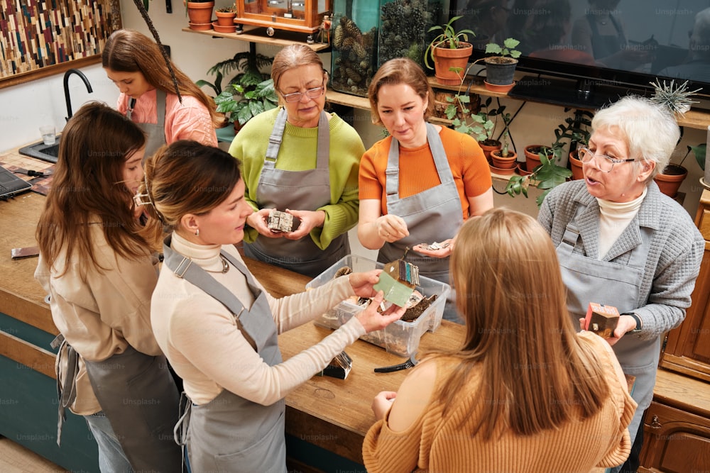 a group of women standing around a counter
