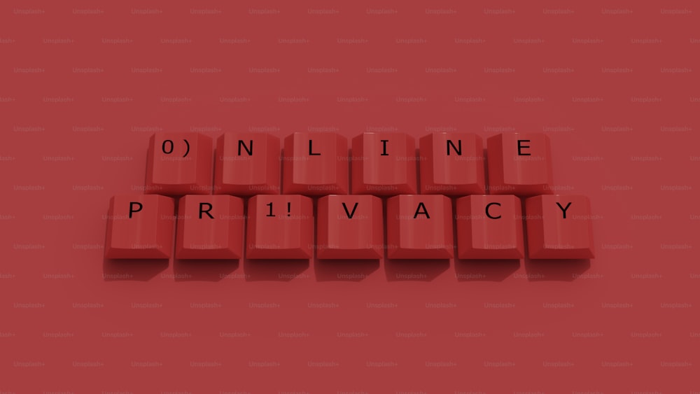 un teclado rojo de computadora que dice privacidad en línea