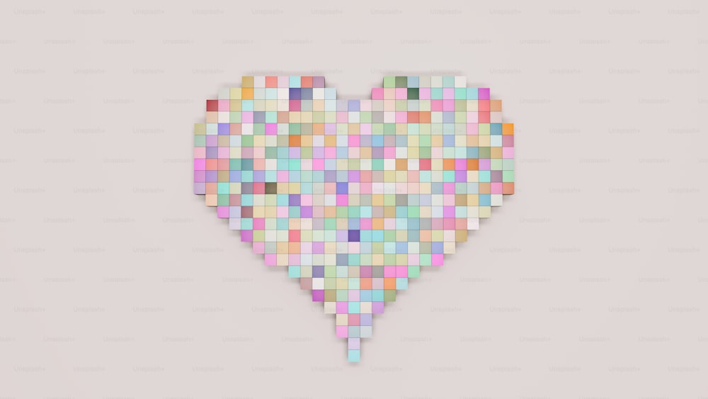 un corazón hecho de cuadrados de colores sobre un fondo blanco