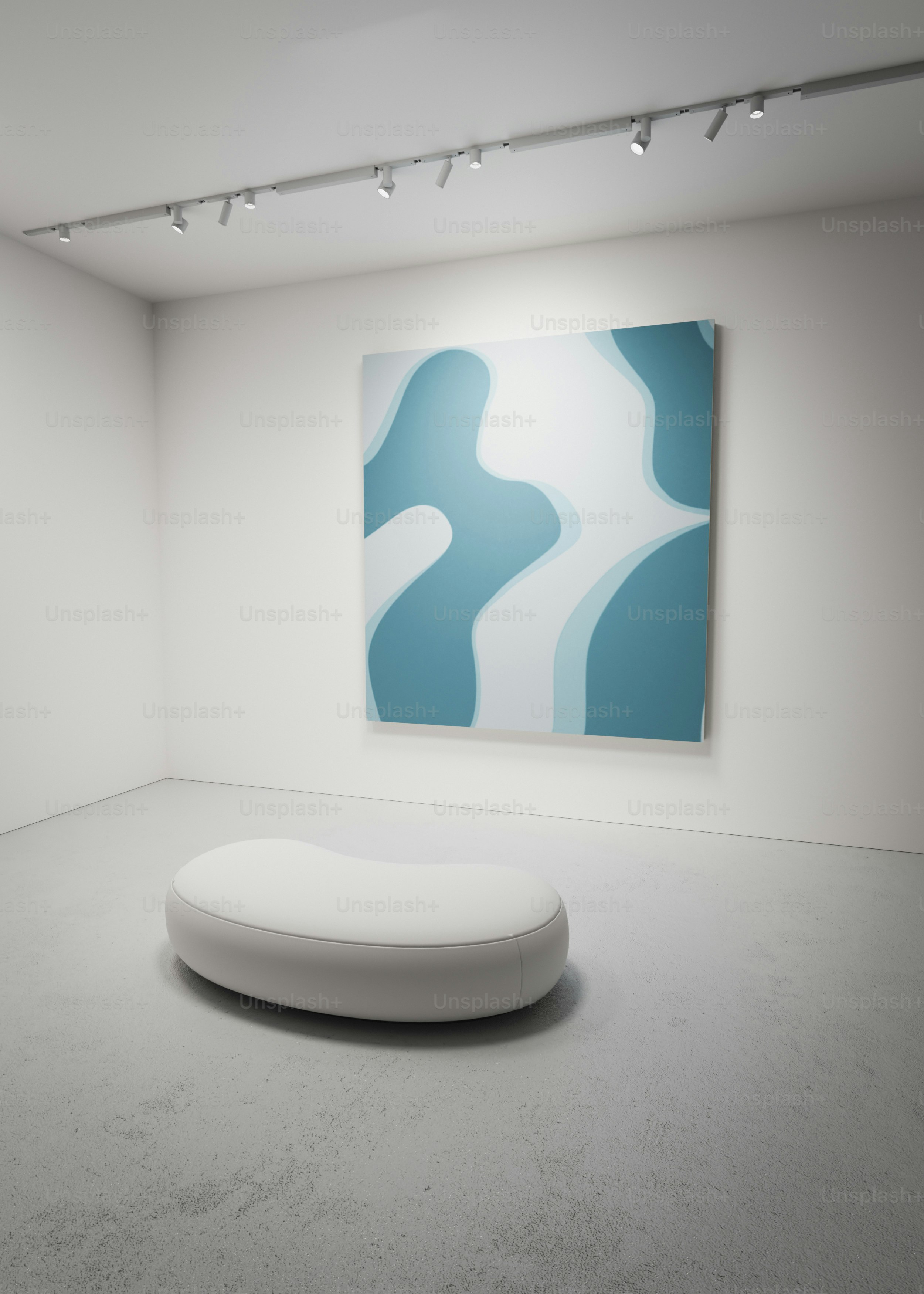 A white room with a large painting on the wall photo – Modern art Image ...