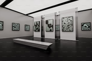 Ein Schwarz-Weiß-Foto einer Bank in einem Raum