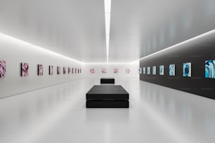 a room filled with lots of black and white artwork