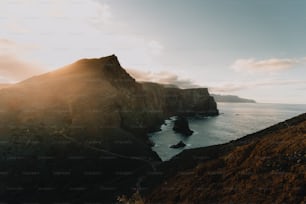 a view of the ocean from the top of a mountain