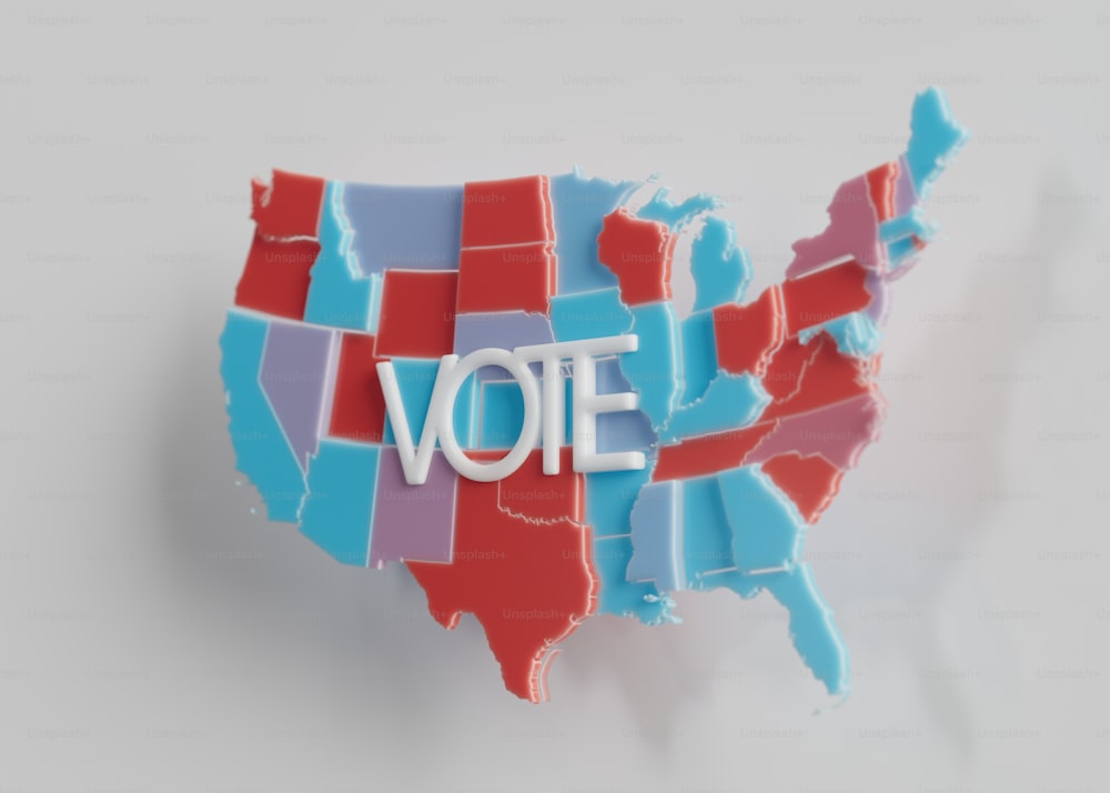 Un mapa de los Estados Unidos con la palabra voto recortada