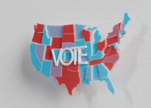 Um mapa dos Estados Unidos com a palavra voto cortada