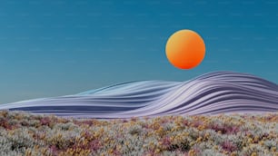 a painting of a mountain with a sun in the sky
