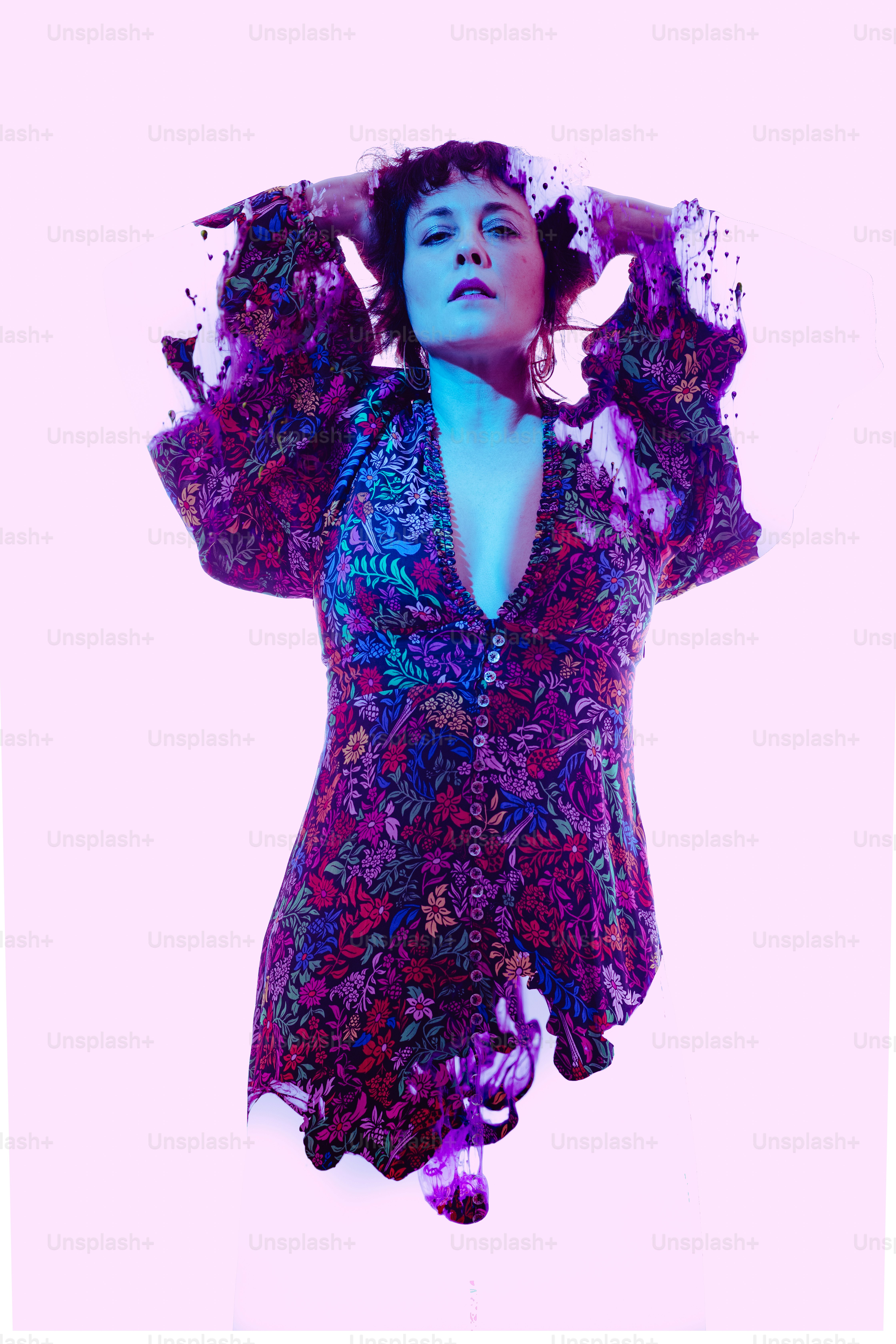 A woman's face is covered in purple smoke photo – Abstract Image on ...