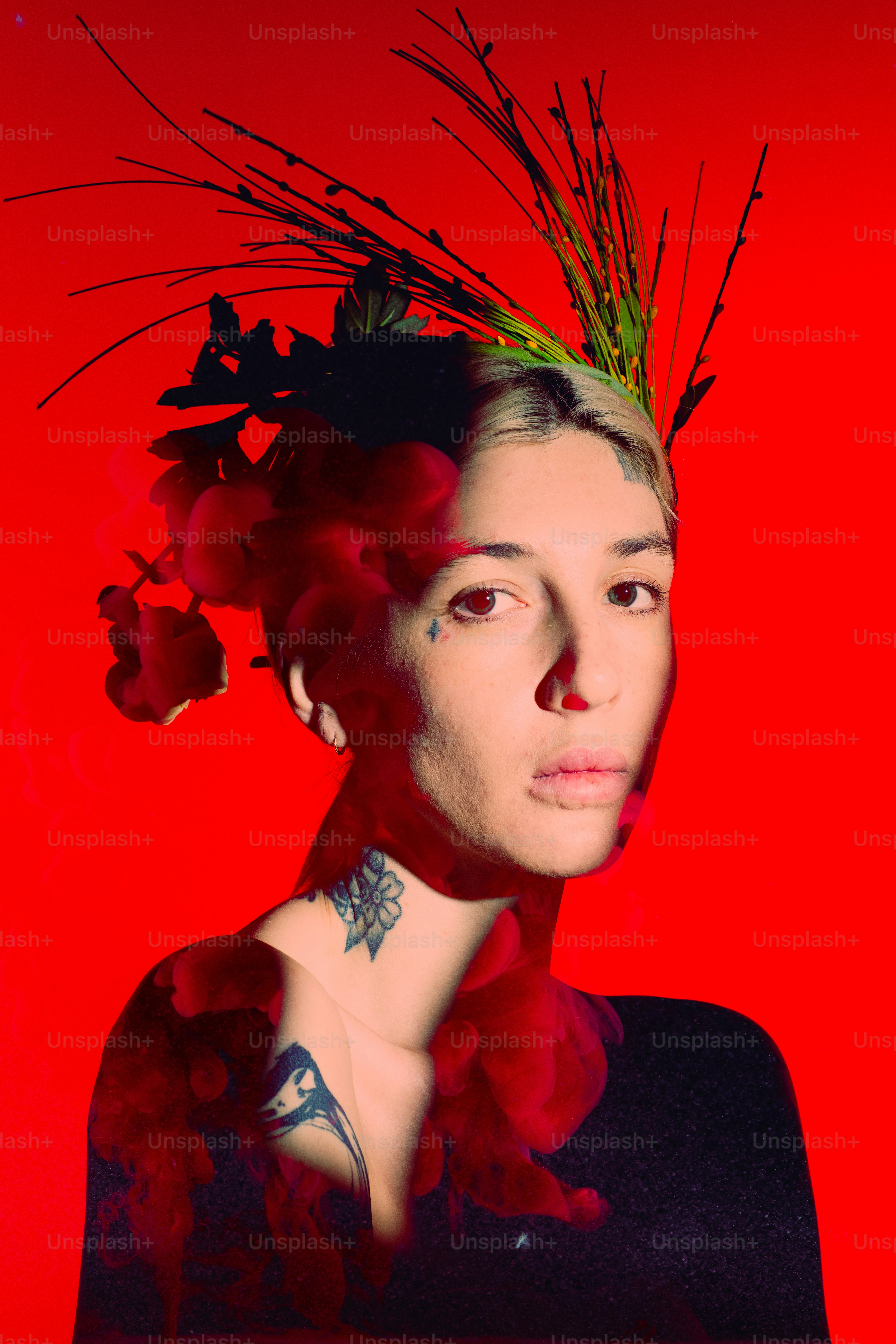 a woman with a flower crown on her head