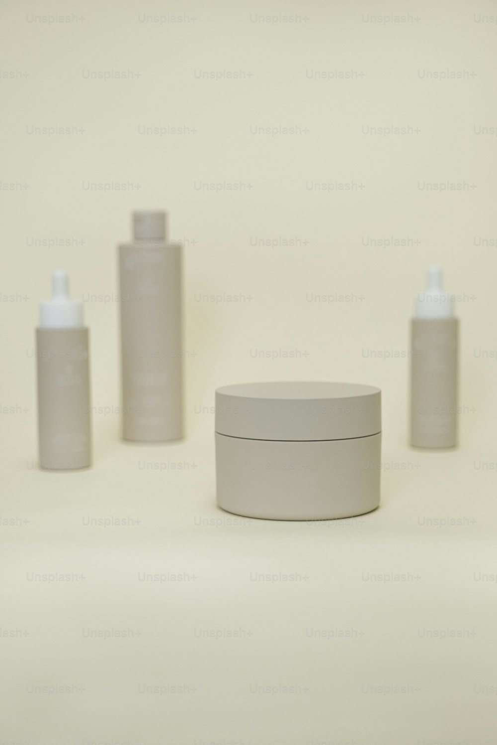 a group of white containers sitting next to each other