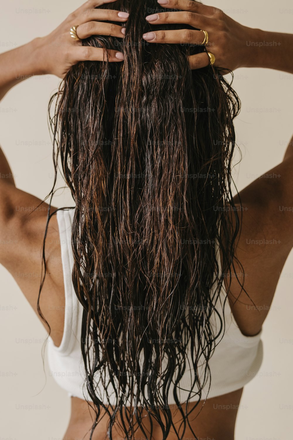 a close up of a person with long hair